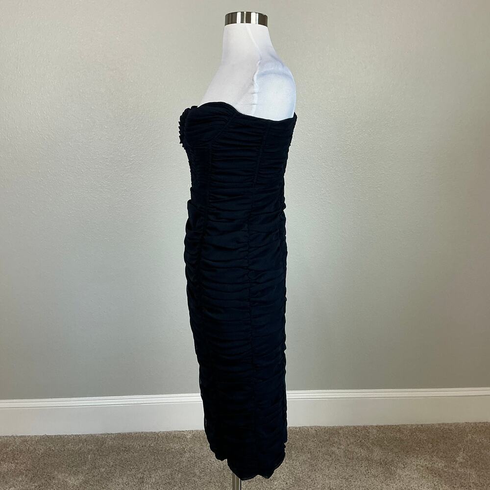 BCBGMAXAZRIA Women's Cocktail Dress Size 8 Blue Strapless Ruched Midi Sheath - Picture 5 of 13
